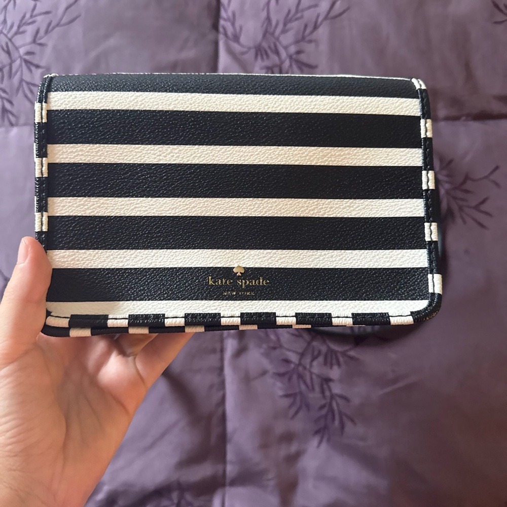 Kate Spade Black and White Striped Clutch